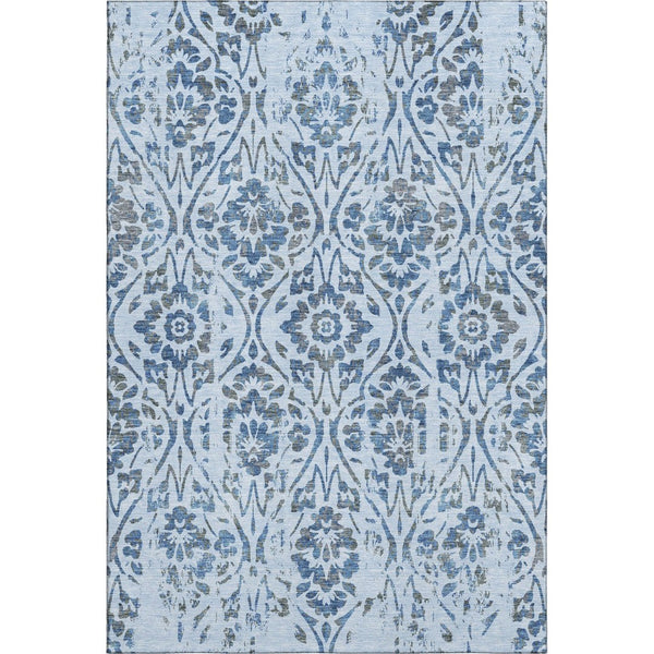 HomeRoots 8' X 10' Stylish Sky Blue & Gray Floral Area Rug with UV Protection – Stain Resistant & Easy Care 669076