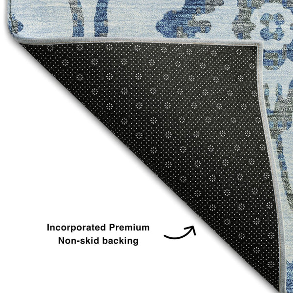 HomeRoots 8' X 10' Stylish Sky Blue & Gray Floral Area Rug with UV Protection – Stain Resistant & Easy Care 669076