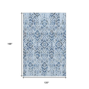 HomeRoots 10' Sky Blue & Gray Floral Area Rug - Washable, UV Protected, Durable for Family Rooms & Play Areas 669078