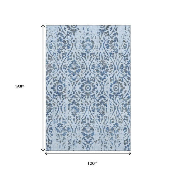 HomeRoots 10' Sky Blue & Gray Floral Area Rug - Washable, UV Protected, Durable for Family Rooms & Play Areas 669078