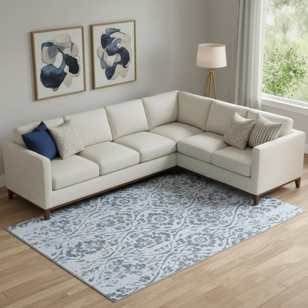 HomeRoots 10' Sky Blue & Gray Floral Area Rug - Washable, UV Protected, Durable for Family Rooms & Play Areas 669078