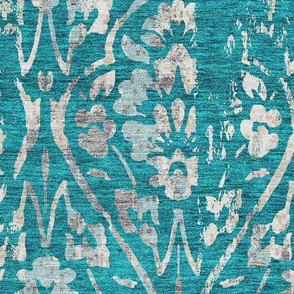HomeRoots 5' X 8' Teal and Beige Floral Area Rug - Washable, UV Protected, Durable for High-Traffic Spaces 669080