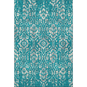 HomeRoots 8' X 10' Teal and Beige Floral Area Rug - Durable, Stain Resistant, UV Protected for Busy Homes! 669082