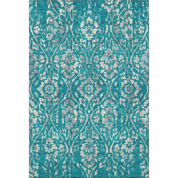 HomeRoots 8' X 10' Teal and Beige Floral Area Rug - Durable, Stain Resistant, UV Protected for Busy Homes! 669082