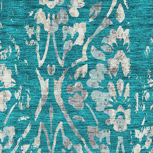 HomeRoots 9' X 12' Teal and Beige Floral Area Rug – Stain Resistant, UV Protected, Perfect for Homes with Kids! 669083