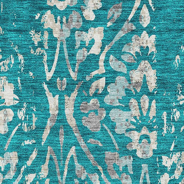 HomeRoots 9' X 12' Teal and Beige Floral Area Rug – Stain Resistant, UV Protected, Perfect for Homes with Kids! 669083