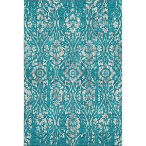 HomeRoots 10' X 14' Teal And Beige Floral Washable Area Rug – Durable, UV-Protected, Perfect for Family Spaces 669084
