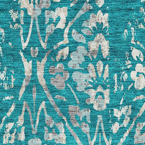 HomeRoots 10' X 14' Teal And Beige Floral Washable Area Rug – Durable, UV-Protected, Perfect for Family Spaces 669084