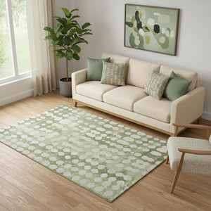 HomeRoots 5' X 8' Artichoke Green & Beige Polka Dot Washable Area Rug - Stylish, UV-Protected, Easy-Care Design 669086