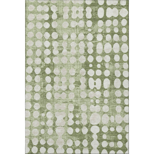 HomeRoots 5' X 8' Artichoke Green & Beige Polka Dot Washable Area Rug - Stylish, UV-Protected, Easy-Care Design 669086