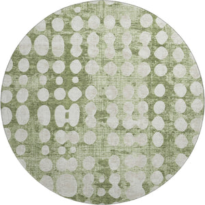 HomeRoots 8' Artichoke Green & Beige Polka Dot Washable Round Rug - UV Protected, Durable & Easy Care Design 669087