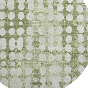 HomeRoots 8' Artichoke Green & Beige Polka Dot Washable Round Rug - UV Protected, Durable & Easy Care Design 669087