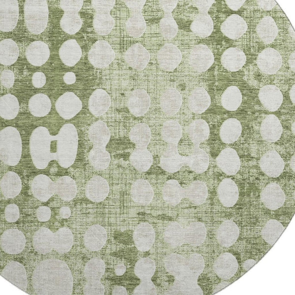 HomeRoots 8' Artichoke Green & Beige Polka Dot Washable Round Rug - UV Protected, Durable & Easy Care Design 669087