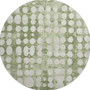 HomeRoots 8' Artichoke Green & Beige Polka Dot Washable Round Rug - UV Protected, Durable & Easy Care Design 669087