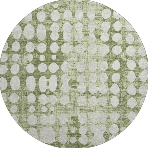 HomeRoots 8' Artichoke Green & Beige Polka Dot Washable Round Rug - UV Protected, Durable & Easy Care Design 669087