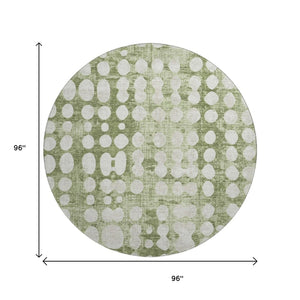 HomeRoots 8' Artichoke Green & Beige Polka Dot Washable Round Rug - UV Protected, Durable & Easy Care Design 669087