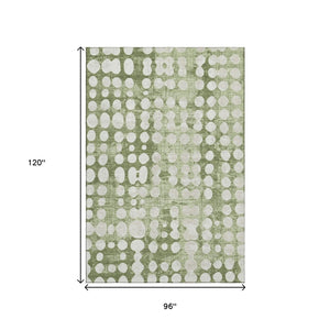 HomeRoots 8' X 10' Artichoke Green & Beige Polka Dot Washable Area Rug with UV Protection for High-Traffic Areas 669088