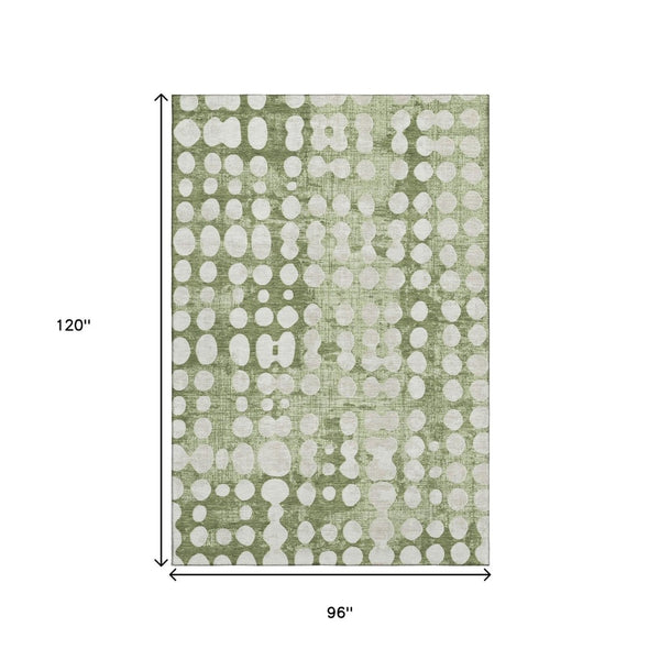 HomeRoots 8' X 10' Artichoke Green & Beige Polka Dot Washable Area Rug with UV Protection for High-Traffic Areas 669088