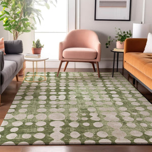 HomeRoots 8' X 10' Artichoke Green & Beige Polka Dot Washable Area Rug with UV Protection for High-Traffic Areas 669088