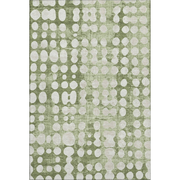 HomeRoots 8' X 10' Artichoke Green & Beige Polka Dot Washable Area Rug with UV Protection for High-Traffic Areas 669088