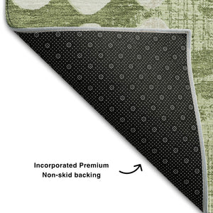 HomeRoots 8' X 10' Artichoke Green & Beige Polka Dot Washable Area Rug with UV Protection for High-Traffic Areas 669088