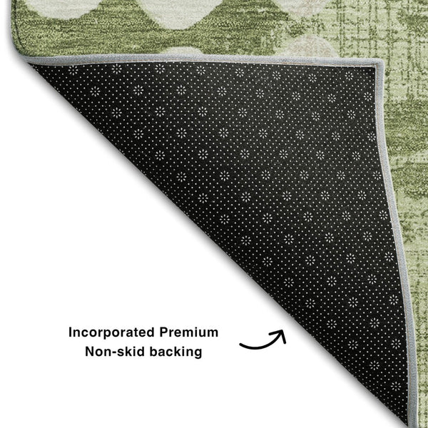 HomeRoots 8' X 10' Artichoke Green & Beige Polka Dot Washable Area Rug with UV Protection for High-Traffic Areas 669088