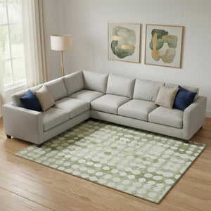 HomeRoots 8' X 10' Artichoke Green & Beige Polka Dot Washable Area Rug with UV Protection for High-Traffic Areas 669088