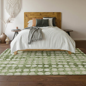 HomeRoots 8' X 10' Artichoke Green & Beige Polka Dot Washable Area Rug with UV Protection for High-Traffic Areas 669088