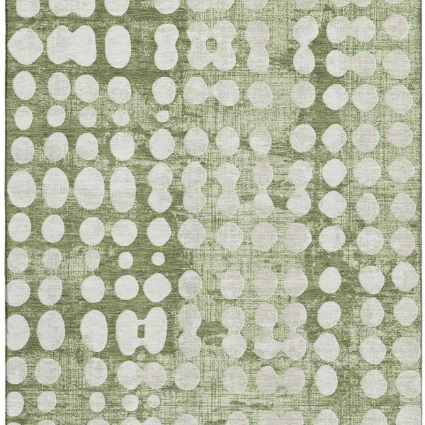 HomeRoots 8' X 10' Artichoke Green & Beige Polka Dot Washable Area Rug with UV Protection for High-Traffic Areas 669088