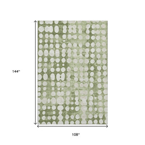 HomeRoots 9' X 12' Artichoke Green Polka Dot Washable Area Rug with UV Protection for Stylish Living Spaces 669089