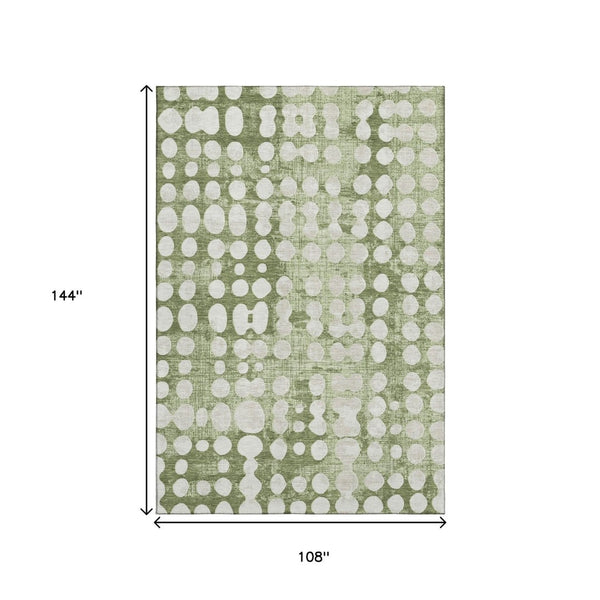 HomeRoots 9' X 12' Artichoke Green Polka Dot Washable Area Rug with UV Protection for Stylish Living Spaces 669089