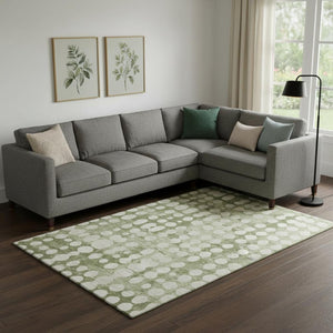 HomeRoots 9' X 12' Artichoke Green Polka Dot Washable Area Rug with UV Protection for Stylish Living Spaces 669089