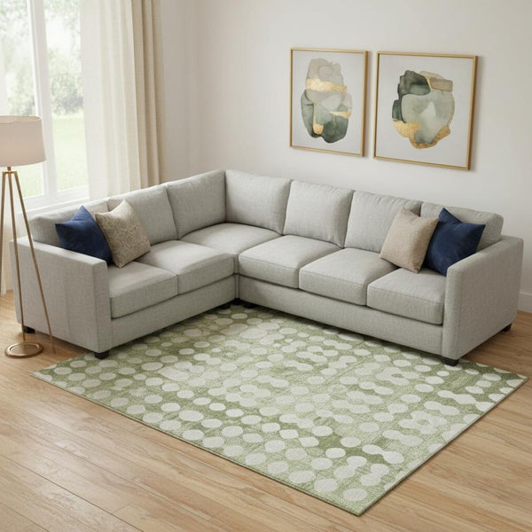 HomeRoots 10' X 14' Artichoke Green Polka Dot Area Rug - Washable, UV Protected, Stylish for Kids & Pets 669090