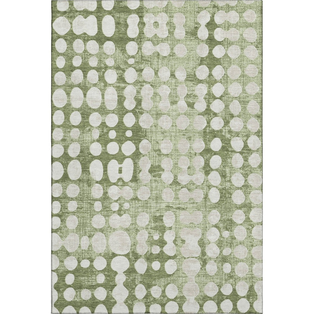 HomeRoots 10' X 14' Artichoke Green Polka Dot Area Rug - Washable, UV Protected, Stylish for Kids & Pets 669090