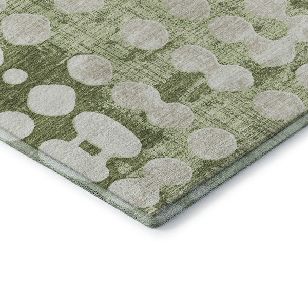 HomeRoots 10' X 14' Artichoke Green Polka Dot Area Rug - Washable, UV Protected, Stylish for Kids & Pets 669090