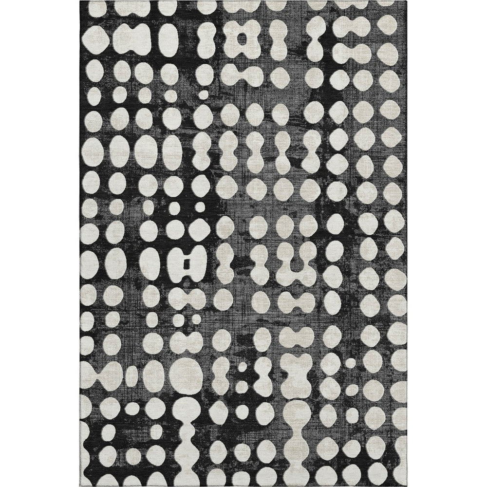 HomeRoots 5' X 8' Black And Ivory Polka Dot Washable Area Rug - Durable, UV-Protected, Ideal for Any Room 669092