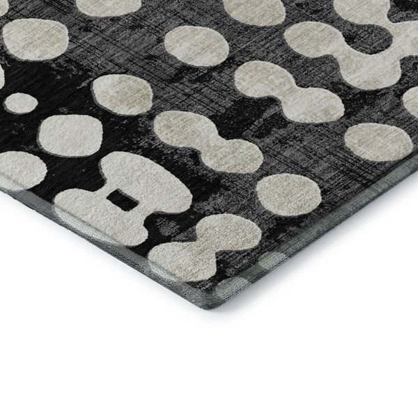 HomeRoots 5' X 8' Black And Ivory Polka Dot Washable Area Rug - Durable, UV-Protected, Ideal for Any Room 669092