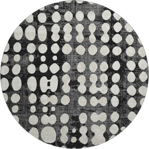 HomeRoots 8' Black and Ivory Polka Dot Washable Round Rug - UV Protection, Stylish, Durable, Easy-Clean Design 669093
