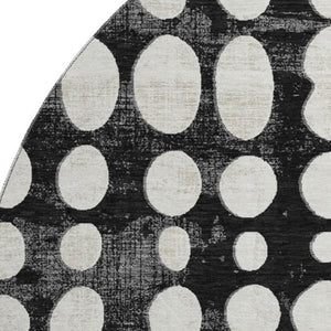 HomeRoots 8' Black and Ivory Polka Dot Washable Round Rug - UV Protection, Stylish, Durable, Easy-Clean Design 669093
