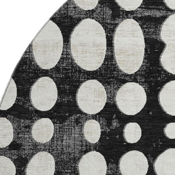 HomeRoots 8' Black and Ivory Polka Dot Washable Round Rug - UV Protection, Stylish, Durable, Easy-Clean Design 669093