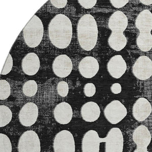 HomeRoots 8' Black and Ivory Polka Dot Washable Round Rug - UV Protection, Stylish, Durable, Easy-Clean Design 669093