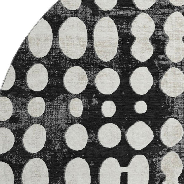 HomeRoots 8' Black and Ivory Polka Dot Washable Round Rug - UV Protection, Stylish, Durable, Easy-Clean Design 669093