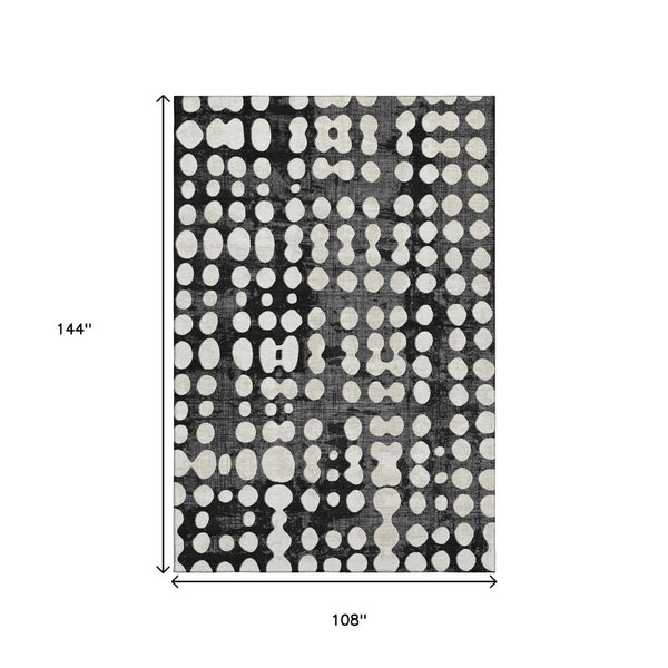 HomeRoots 9' X 12' Polka Dot Washable Area Rug - Stylish Black & Ivory Design with UV Protection & Comfort 669095