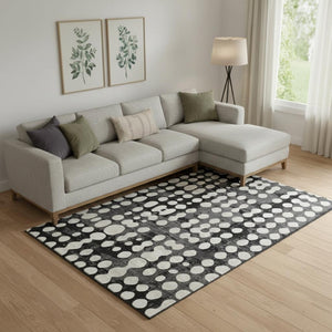 HomeRoots 9' X 12' Polka Dot Washable Area Rug - Stylish Black & Ivory Design with UV Protection & Comfort 669095
