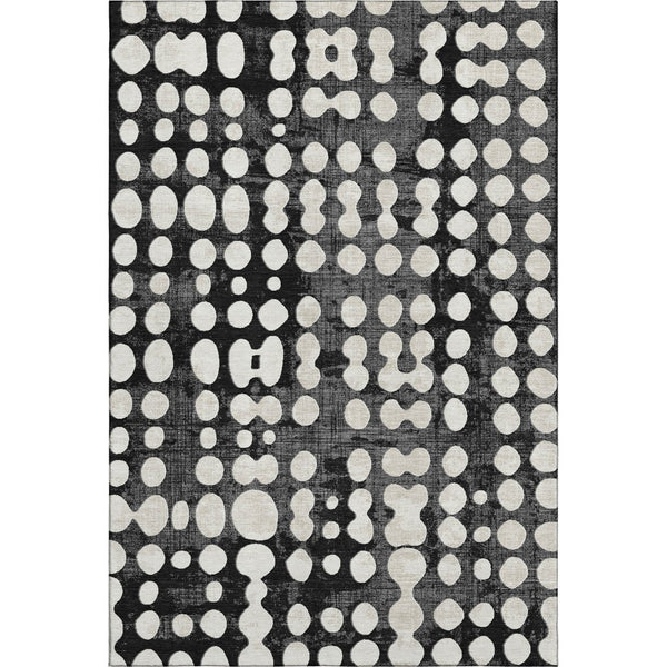 HomeRoots 9' X 12' Polka Dot Washable Area Rug - Stylish Black & Ivory Design with UV Protection & Comfort 669095