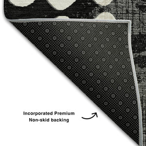 HomeRoots 9' X 12' Polka Dot Washable Area Rug - Stylish Black & Ivory Design with UV Protection & Comfort 669095