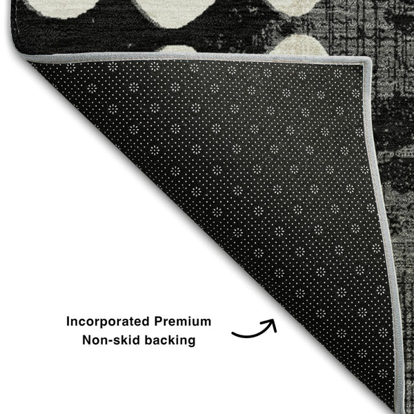 HomeRoots 9' X 12' Polka Dot Washable Area Rug - Stylish Black & Ivory Design with UV Protection & Comfort 669095