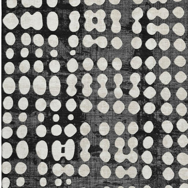 HomeRoots 9' X 12' Polka Dot Washable Area Rug - Stylish Black & Ivory Design with UV Protection & Comfort 669095