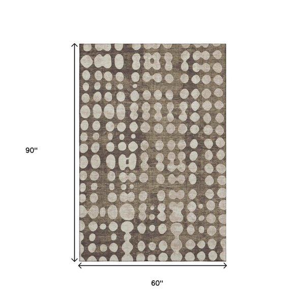 HomeRoots 5' Brown and Beige Polka Dot Area Rug - Washable, UV Protected, Durable Design for Family Spaces 669098