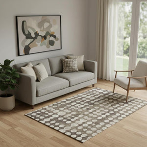 HomeRoots 5' Brown and Beige Polka Dot Area Rug - Washable, UV Protected, Durable Design for Family Spaces 669098